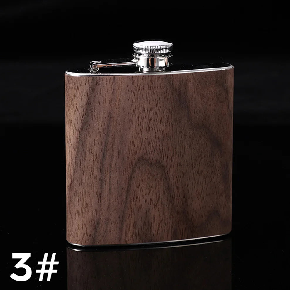6oz Stainless Steel Hip Flask – Wood Grain Leather Wine Bottle, Portable Russian Flag Outdoor Flagon Gift for Men