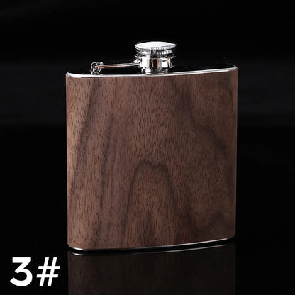 6oz Stainless Steel Hip Flask – Wood Grain Leather Wine Bottle, Portable Russian Flag Outdoor Flagon Gift for Men