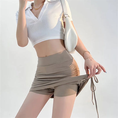 Women’s Sexy Mesh Shirring Micro Mini Skirt – Sheer See-Through Bandage Short Skirt, Butt-Lifting Club Fashion Outfit