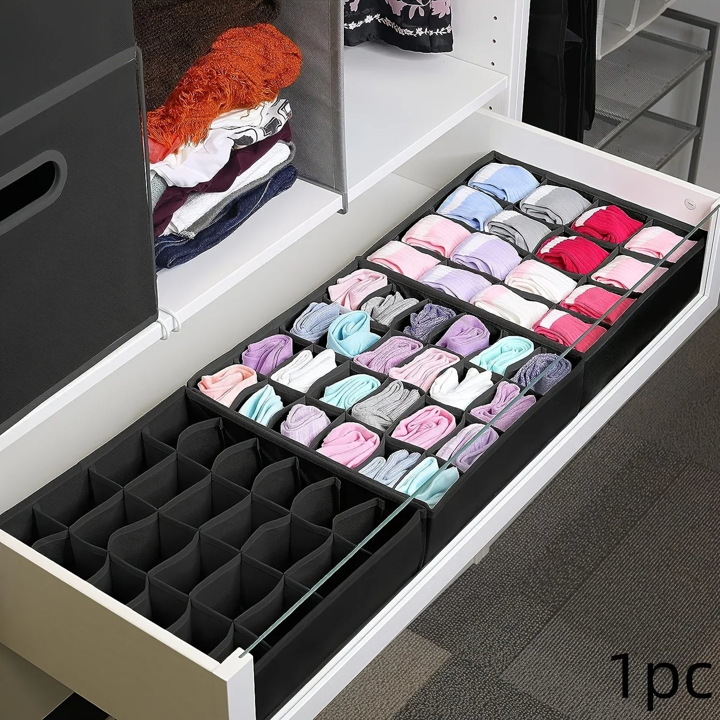 24-Compartment Foldable Drawer Organizer – Fabric Storage Box for Underwear, Socks & Ties Closet Organization System
