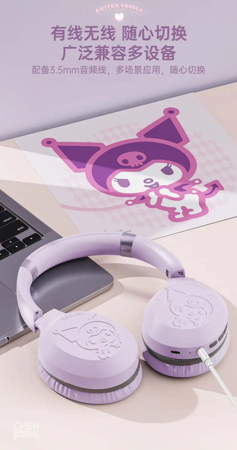 Hello Kitty & Kuromi Wireless Bluetooth Headset — Kawaii Cartoon Character Student Headphones, New Style