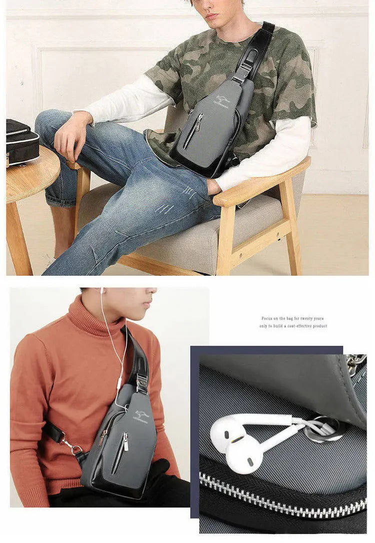 Men's Waterproof Oxford Chest Bag – Korean Style Casual Sport Crossbody Shoulder Messenger Bag