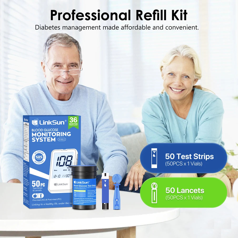 G-425-2 Linksun Blood Glucose Meter - Digital Blood Sugar Monitor with 50 or 100 Test Strips for Diabetes Testing