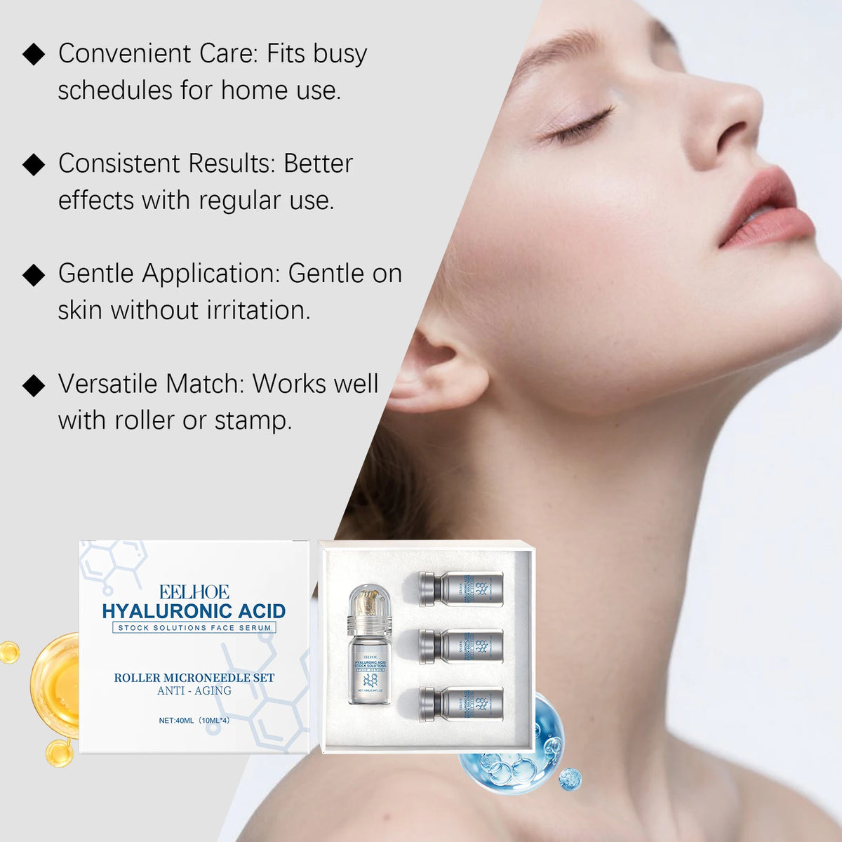 Niacinamide Microneedle Serum Kit - 0.25mm Facial Skincare Roller & 30ml Moisturizing Day Cream