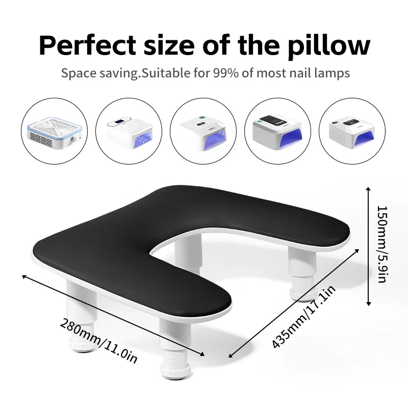U-Shaped Nail Arm Rest Stand - Adjustable Manicure Pillow with Microfiber PU Leather Cushion for Hand Rest
