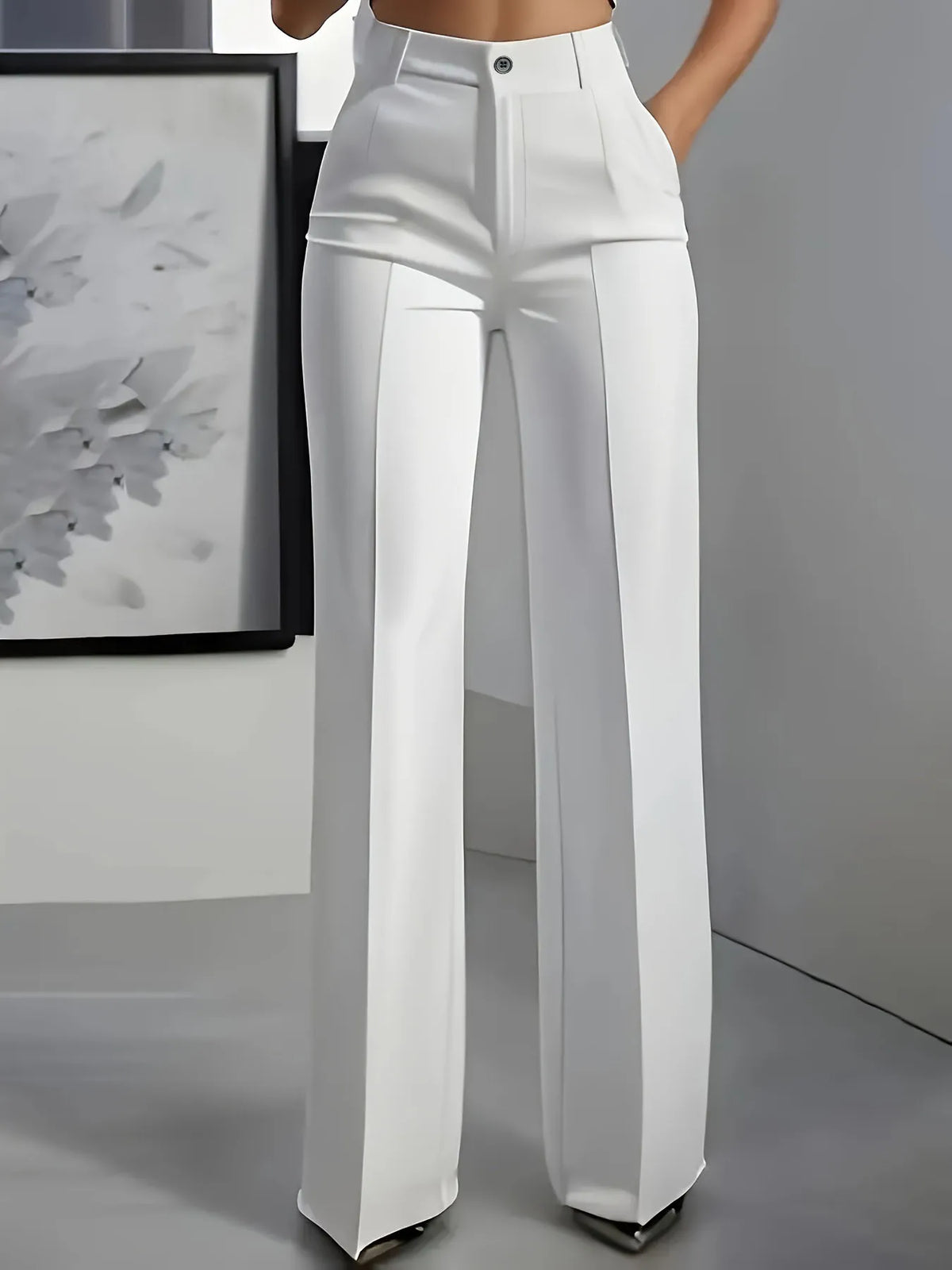 High-Waisted Straight-Leg Suit Pants for Women - Elegant Draped Fit, Minimalist Style