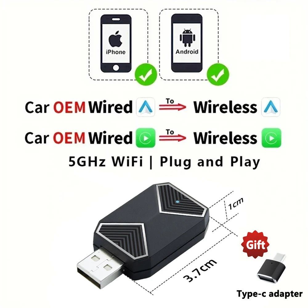 EKIY 2-in-1 Wireless CarPlay & Android Auto Dongle – AI Smart Box for Cars with Wired CarPlay