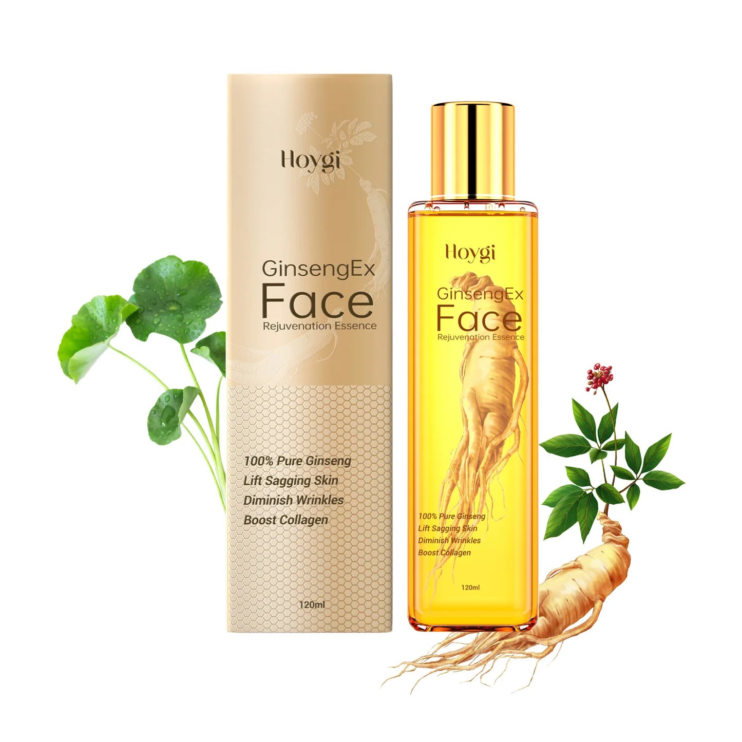 120ml Gold Ginseng Facial Essence Serum with Polypeptides Deep Hydration Brightening Moisturizing Skin Care Treatment