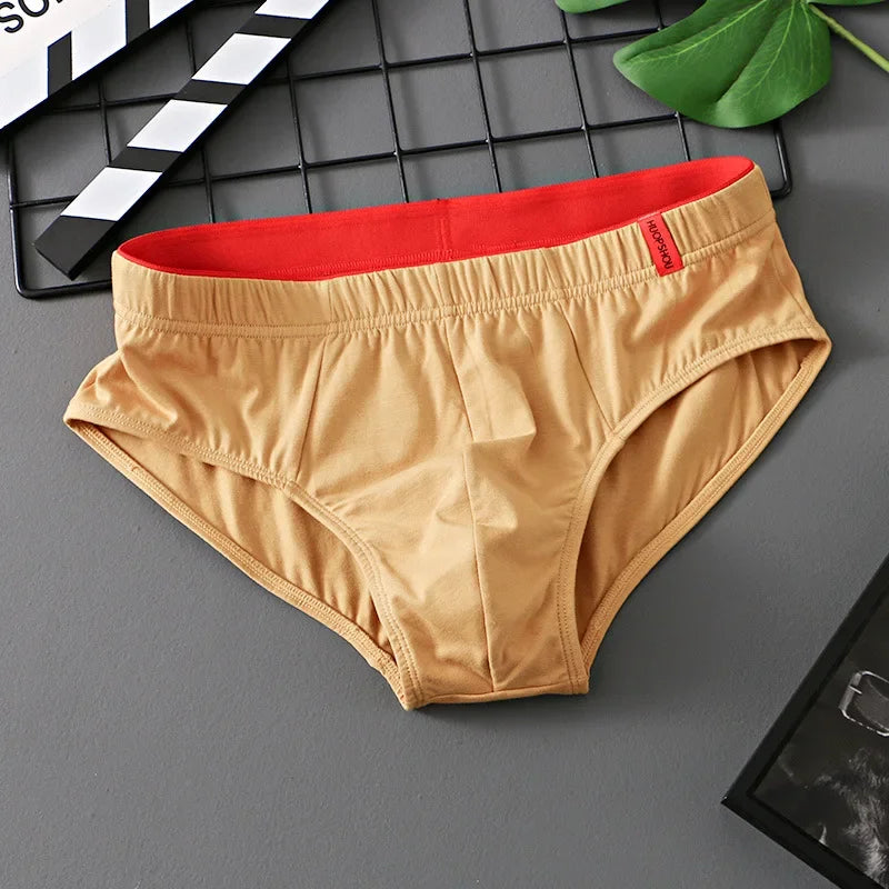 Men’s Cotton Briefs with Convex Pouch – Low Rise Breathable Solid Color Comfortable Youth Underwear Fit