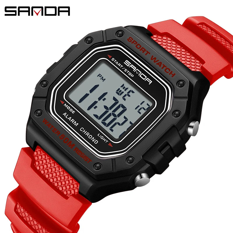 SANDA 2156 Men’s Military Sports Watch - Large Dial LED Digital Wristwatch with Stopwatch and Water Resistance
