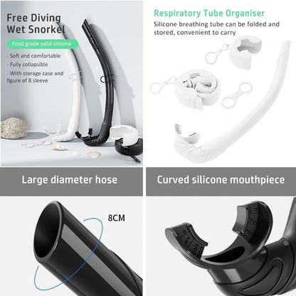 Soft Silicone Diving Snorkel - Portable Foldable Adult Snorkeling Gear for Freediving, Spearfishing & Swimming
