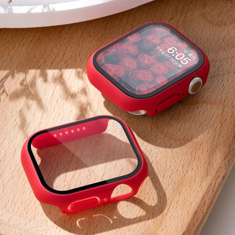 Tempered Glass Apple Watch Case - Full Screen Protector Cover for Series 9, 8, 7, 6, SE 45mm 44mm 41mm 40mm