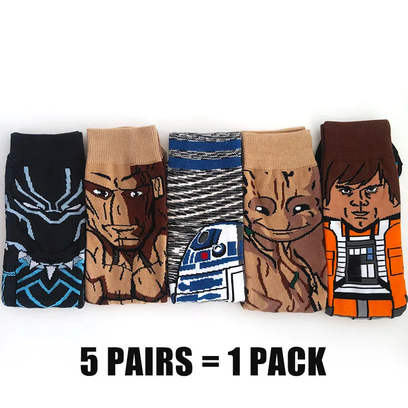 Cartoon Anime Crew Socks - 5 Pairs Unisex Hip Hop Street Style Novelty Casual Socks for Men and Women