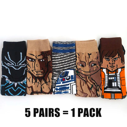 Cartoon Anime Crew Socks - 5 Pairs Unisex Hip Hop Street Style Novelty Casual Socks for Men and Women