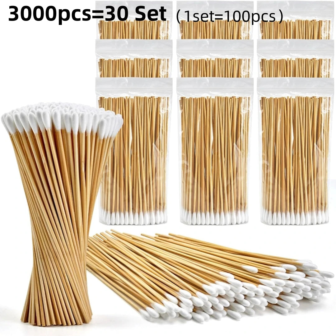 100/300PCS 6-Inch Precision Cotton Swabs - Pointed Cotton Buds with Long Wooden Sticks and Storage Case