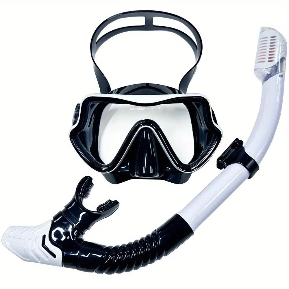 Tempered Glass Diving Mask & Snorkel Set - Panoramic Adult Scuba & Swimming Snorkeling Gear