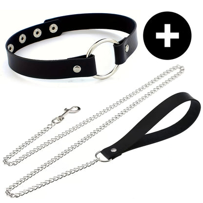 Gothic Punk PU Leather O-Ring Choker - Adjustable Collar Necklace for Women, Halloween & Alternative Fashion