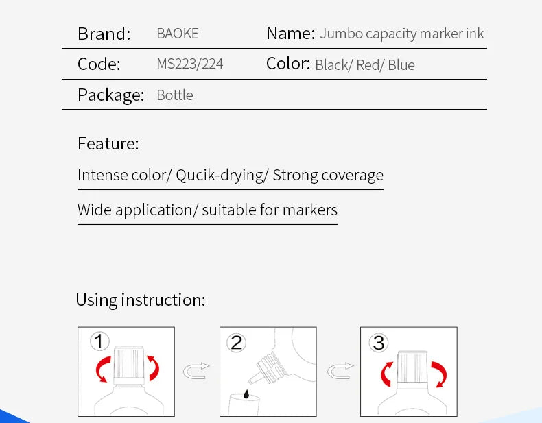 BAOKE MS223 Permanent Marker Ink – 200ml High-Capacity Refill Ink Bottle