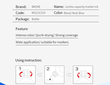 BAOKE MS223 Permanent Marker Ink – 200ml High-Capacity Refill Ink Bottle