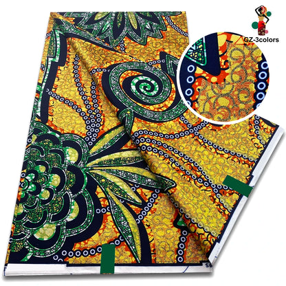 African Gold Print Wax Fabric - 100% Cotton Soft Nigerian Ankara Batik Pagne Material