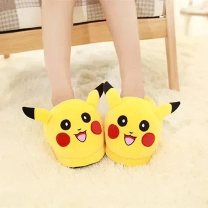 Anime Pokémon Cotton Warm Slippers — Pikachu, Gengar, Snorlax Plush Indoor Shoes for Women, Autumn Winter Home Footwear