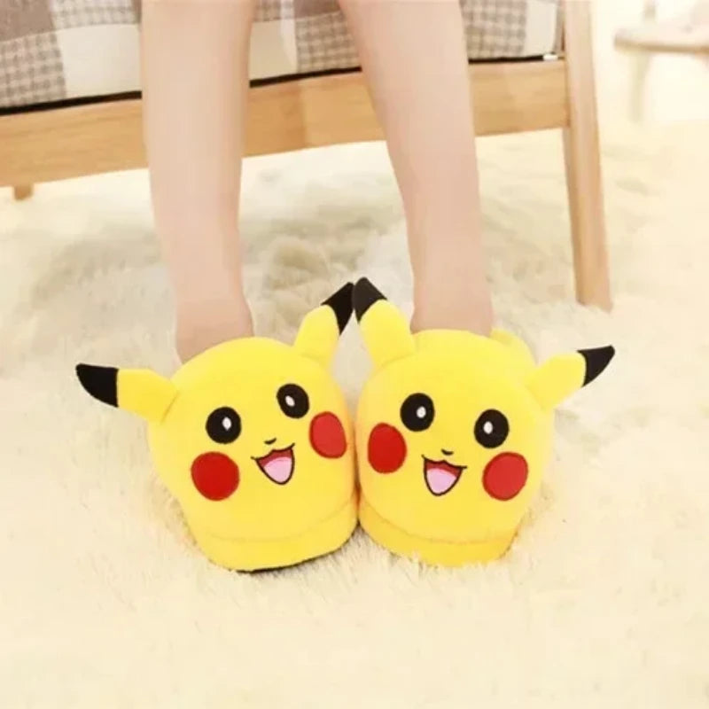 Anime Pokémon Plush Slippers – Pikachu, Gengar & Snorlax Cotton Indoor Shoes for Women, Autumn/Winter