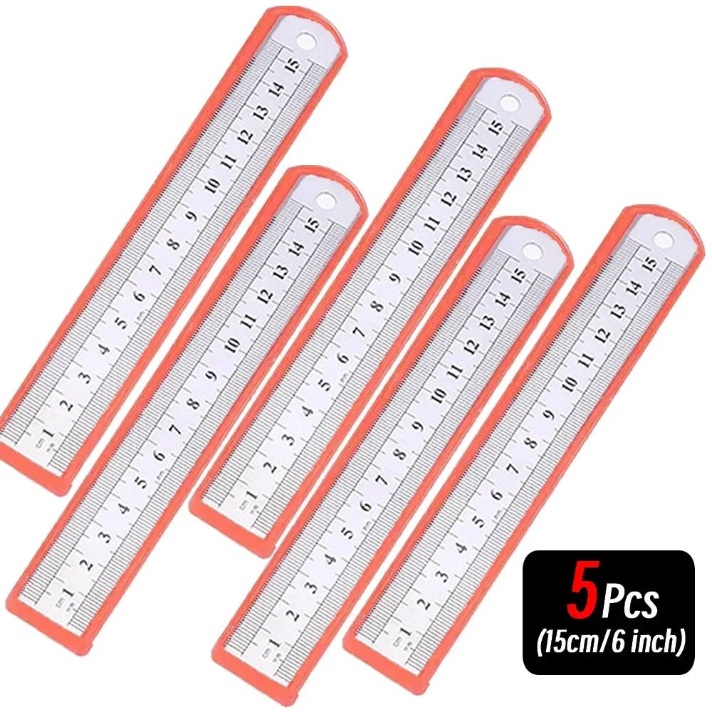 Stainless Steel Precision Ruler - 10-Piece 15-30cm Double-Sided Metric Measuring Scale for Accurate Measurement