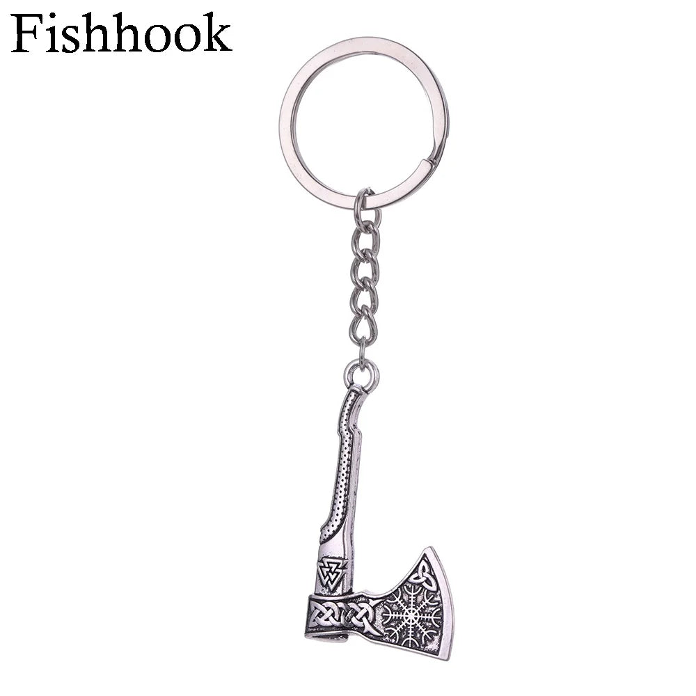 SKYRIM Viking Keychain – Punk Gothic Axe Talisman, Slavic Irish Knot Pagan Amulet Pendant, Men's Jewelry Gift