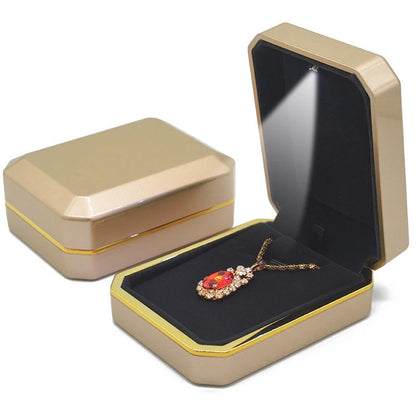 LED Jewelry Ring & Necklace Box — Luxury Velvet Display Case with Light for Engagement, Proposal & Wedding Gifts