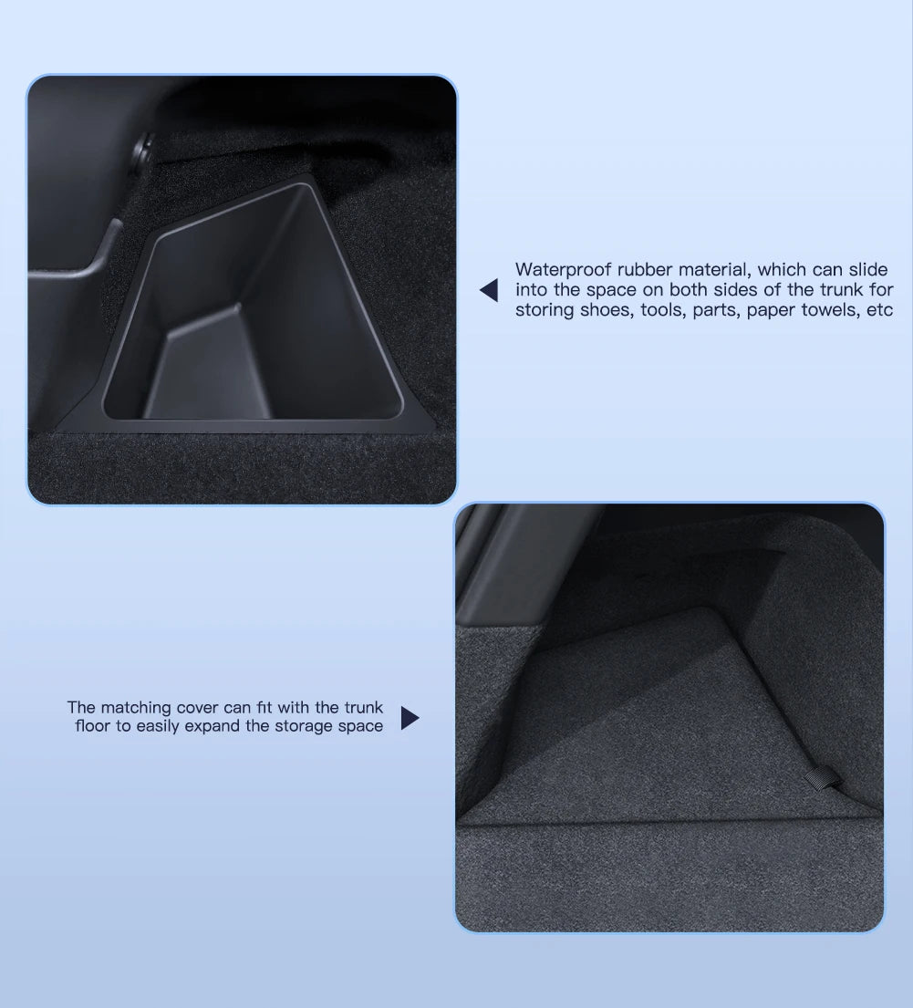 YZ Car Trunk Side Storage Box – Left & Right Organizer for Tesla Model Y Juniper 2021-2025 with Flocking Mat Cover
