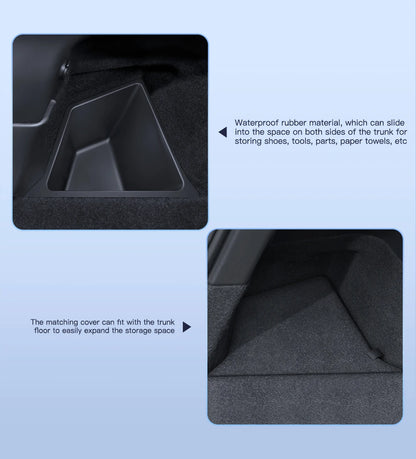 YZ Car Trunk Side Storage Box – Left & Right Organizer for Tesla Model Y Juniper 2021-2025 with Flocking Mat Cover