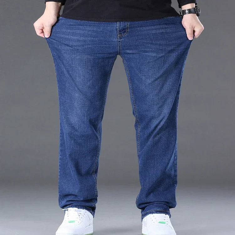 Big Size Men’s Jeans – High Stretch Wide-Leg Denim Pants for 45–150kg, Comfortable Fit Jeans Hombre