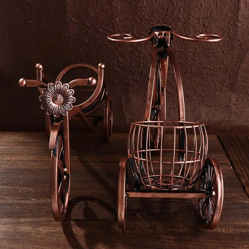 Creative Metal Wine Rack – European Retro Tricycle Bike Design for Wine Display, Storage Organizer Shelf, Kitchen & Home Decor