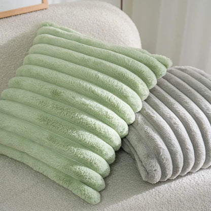 Faux Rabbit Fur Square Cushion Cover – Thick Striped Super Soft Solid Color Pillow, 45x45cm Sofa Decor