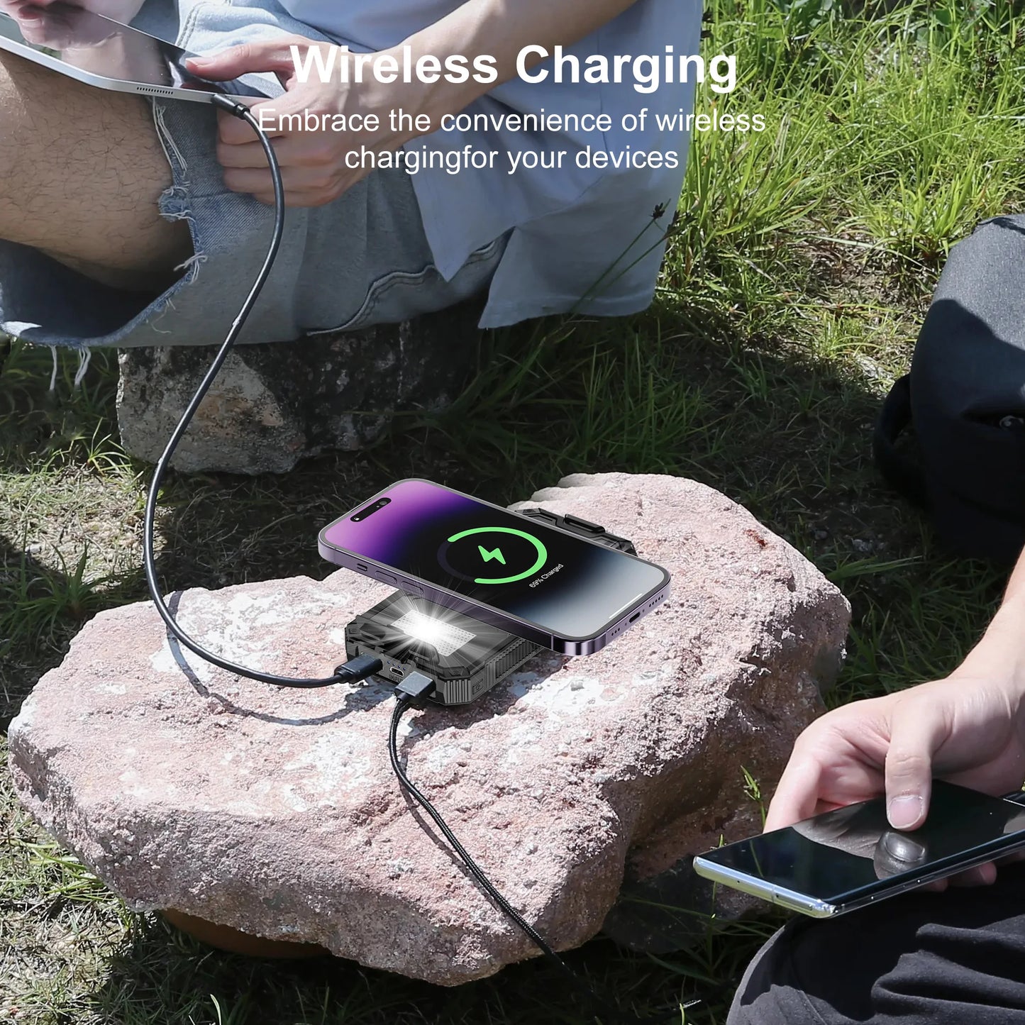 20,000mAh Solar Power Bank - Portable Wireless Charger with USB-C Input/Output & Camping Flashlight