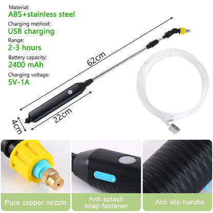 Portable Electric Gardening Sprayer - USB Rechargeable Irrigation Tool with Telescopic Handle and 3 Nozzles for Yard Plants (2400mAh)