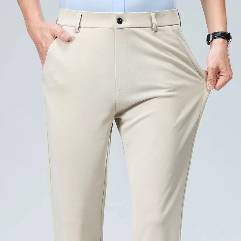 Men's Summer & Autumn Dress Pants – Thin Formal Work Trousers | Business Casual Black & Wine Red Long Pants