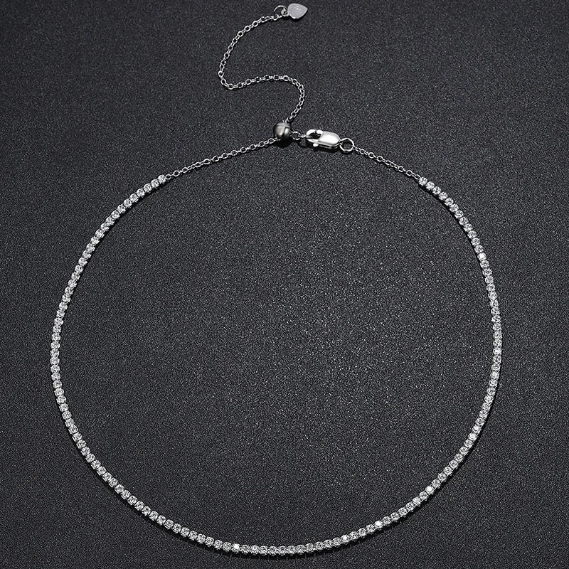 2mm Moissanite Tennis Necklace for Women – S925 Silver, 18K Gold Plated Adjustable Choker Wedding Jewelry