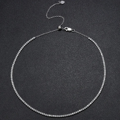 2mm Moissanite Tennis Necklace for Women – S925 Silver, 18K Gold Plated Adjustable Choker Wedding Jewelry