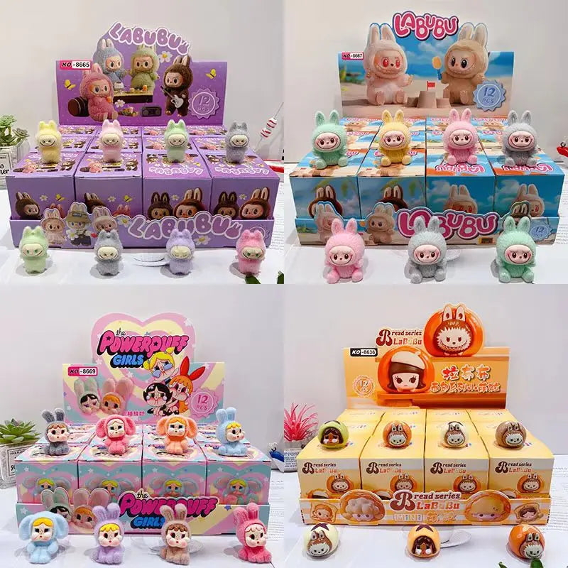 12pcs Mini Labubu V1 & V2 “Have A Sit” Figures – Cute Flocking Doll Collection & Decor Accessories