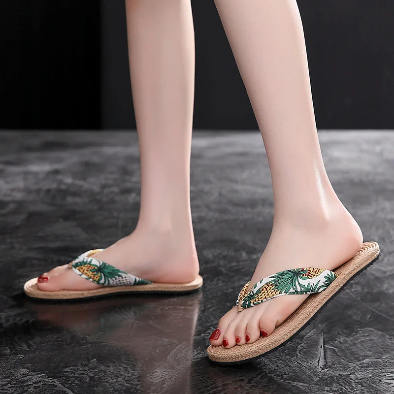 Ladies Summer Weave Beach Flip-Flops – Non-Slip Soft Flat Outdoor Slippers for Women