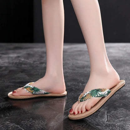 Ladies Summer Weave Beach Flip-Flops – Non-Slip Soft Flat Outdoor Slippers for Women