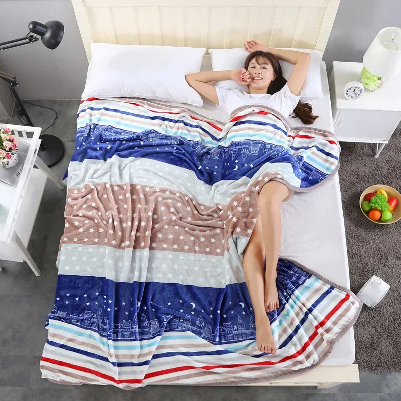Flannel Fleece Blanket for Beds - Soft Coral Fleece Flower & Plaid Print Blanket for Summer and Fall
