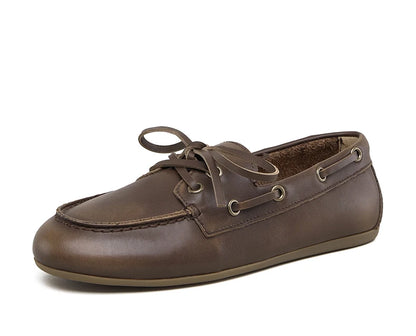 Smile Circle Women’s Genuine Leather Boat Shoes – Lace-Up Moccasins, Flat Casual Loafers