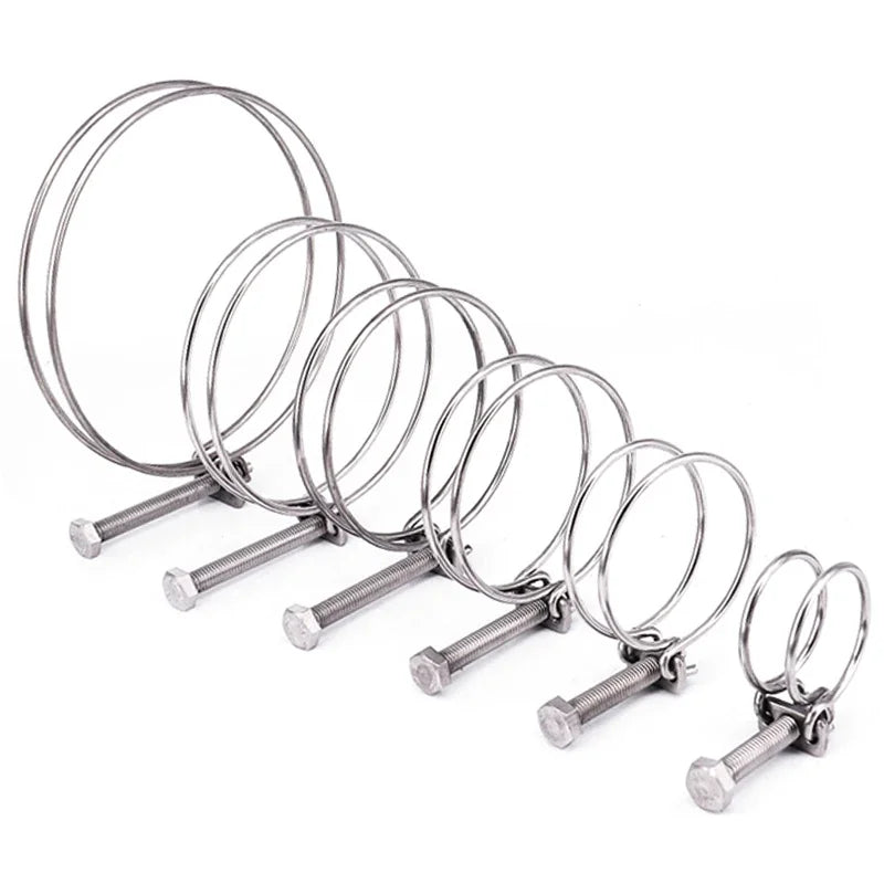 304 Stainless Steel Double Wire Throat Hoop – Adjustable Clip for UPVC Hose, Water & Ventilation Pipes