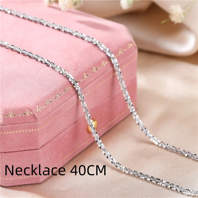 Authentic S925 Sterling Silver Necklace – 2mm Sparkling Collarbone Sweater Chain, Elegant Jewelry Gift for Women