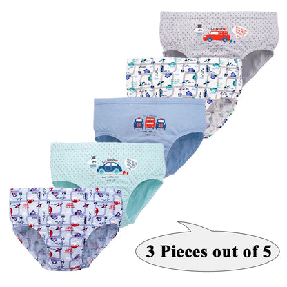 3Pcs Boys Cotton Underwear Set - Cartoon Vehicle Briefs with Breathable Soft Fabric for Kids
