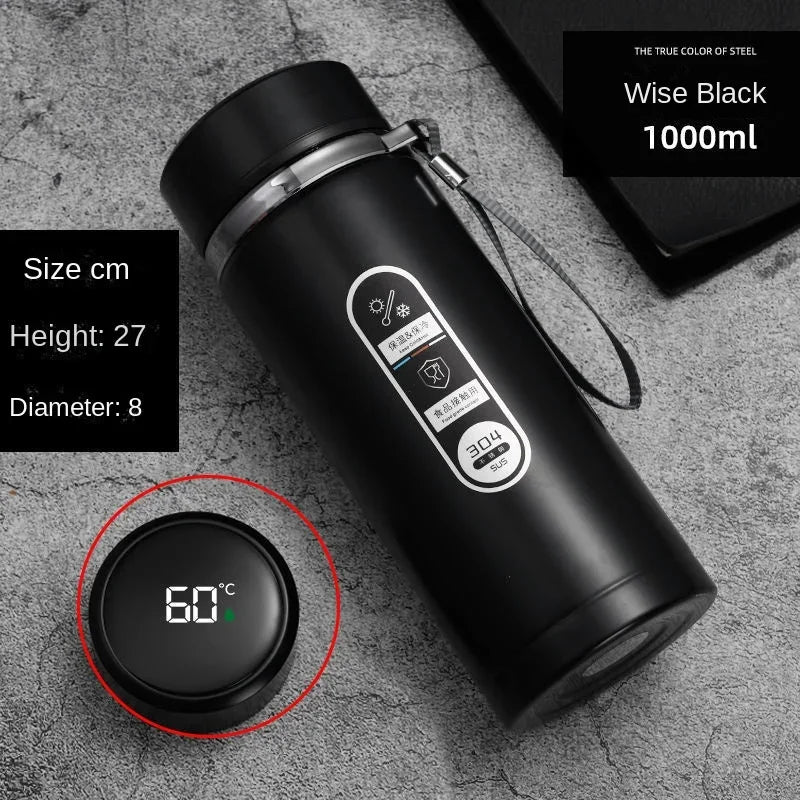 304 Stainless Steel Vacuum Thermos Bottle 800ml–1L with LED Temperature Display – Portable Travel Tea & Coffee Insulated Drinking Cup