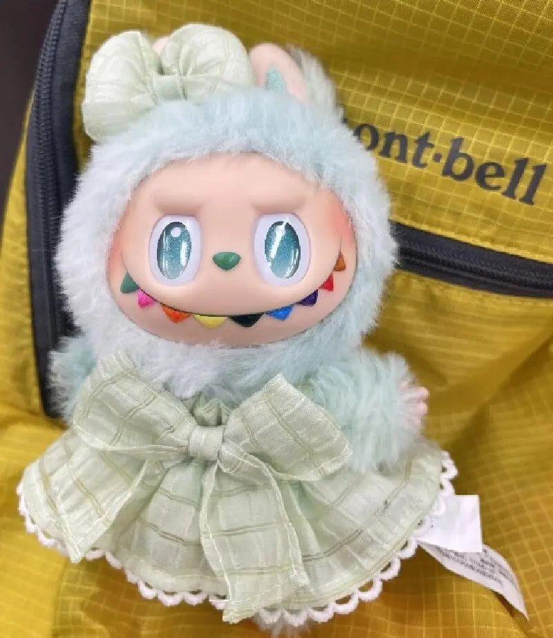 Labubu Clothes Outfit — Sweet Candy Skirt with Fresh Colors & Straw Hat Rural Style for Sitting Party Labubu