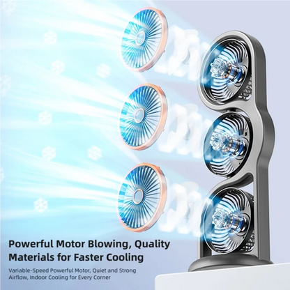 Portable USB Rechargeable Three Head Fan - 360° Air Circulation 5 Speed Desktop Cooling Fan for Dorm, Office & Outdoor Use